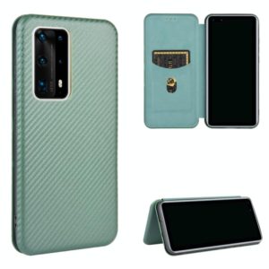 For Huawei P40 Pro+ Carbon Fiber Texture Horizontal Flip TPU + PC + PU Leather Case with Card Slot(Green) (OEM)