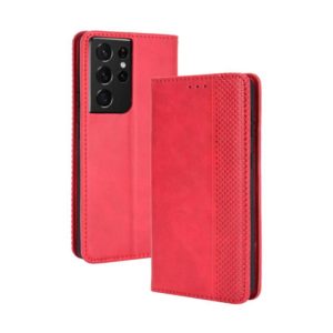 For Samsung Galaxy S21 Ultra 5G Magnetic Buckle Retro Crazy Horse Texture Horizontal Flip Leather Case with Holder & Card Slots & Photo Frame(Red) (OEM)