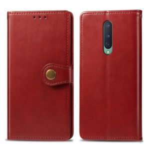 For OnePlus 8 Retro Solid Color Leather Buckle Phone Case with Lanyard & Photo Frame & Card Slot & Wallet & Stand Function(Red) (OEM)