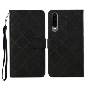For Huawei P30 Ethnic Style Embossed Pattern Horizontal Flip Leather Case with Holder & Card Slots & Wallet & Lanyard(Black) (OEM)