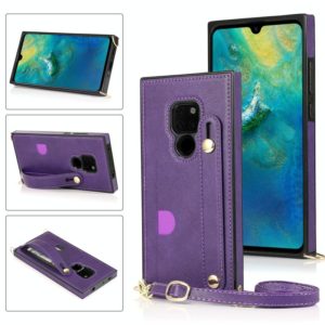 For Huawei Mate 20 Wrist Strap PU+TPU Shockproof Protective Case with Crossbody Lanyard & Holder & Card Slot(Purple) (OEM)