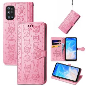 For Doogee N40 Pro Cat and Dog Embossed Horizontal Flip Phone Leather Case with Holder & Card Slot & Wallet & Lanyard(Pink) (OEM)