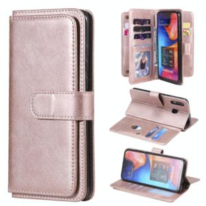 For Samsung Galaxy A20 / A30 Multifunctional Magnetic Copper Buckle Horizontal Flip Solid Color Leather Case with 10 Card Slots & Wallet & Holder & Photo Frame(Rose Gold) (OEM)