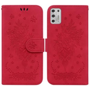 For Motorola Moto G Stylus 2021 Butterfly Rose Embossed Leather Phone Case(Red) (OEM)