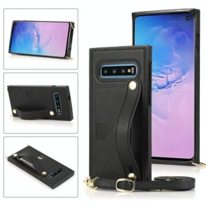 For Samsung Galaxy S10e Wrist Strap PU+TPU Shockproof Protective Case with Crossbody Lanyard & Holder & Card Slot(Black) (OEM)