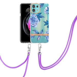For Motorola Edge 20 Lite Flowers Series TPU Phone Case with Lanyard(Blue Peony) (OEM)