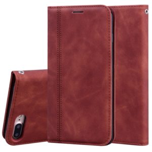 For iPhone 8 Plus & 7 Plus Frosted Business Magnetic Horizontal Flip PU Leather Case with Holder & Card Slot & Lanyard(Brown) (OEM)