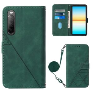 For Sony Xperia 10 IV Crossbody 3D Embossed Flip Leather Phone Case(Dark Green) (OEM)