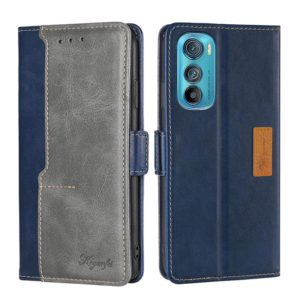 For Motorola Edge 30 Contrast Color Side Buckle Leather Phone Case(Blue + Grey) (OEM)