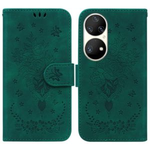 For Huawei P50 Pro Butterfly Rose Embossed Leather Phone Case(Green) (OEM)