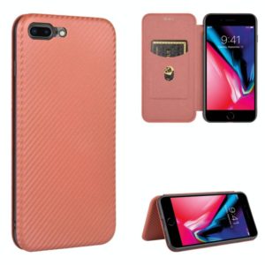 For iPhone 7 / 8 / SE 2020 / SE 2022 Carbon Fiber Texture Horizontal Flip TPU + PC + PU Leather Case with Card Slot(Brown) (OEM)