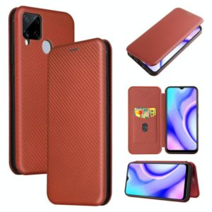 For OPPO Realme C15 Carbon Fiber Texture Horizontal Flip TPU + PC + PU Leather Case with Card Slot(Brown) (OEM)
