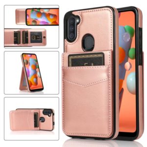 For Samsung Galaxy A11 Solid Color PC + TPU Protective Case with Holder & Card Slots(Rose Gold) (OEM)