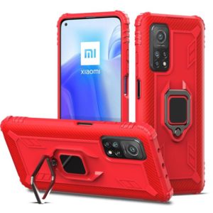 For Xiaomi Mi 10T / 10T Pro Carbon Fiber Protective Case with 360 Degree Rotating Ring Holder(Red) (OEM)