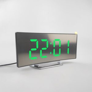 6507 Curved Big Screen Electronic Clock LED Mirror Mute Alarm Clock(Green) (OEM)