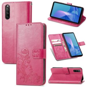 For Sony Xperia 10 III Four-leaf Clasp Embossed Buckle Mobile Phone Protection Leather Case with Lanyard & Card Slot & Wallet & Bracket Function(Magenta) (OEM)