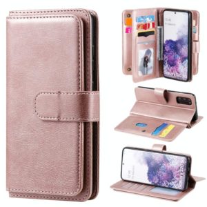 For Samsung Galaxy S20 5G Multifunctional Magnetic Copper Buckle Horizontal Flip Solid Color Leather Case with 10 Card Slots & Wallet & Holder & Photo Frame(Rose Gold) (OEM)