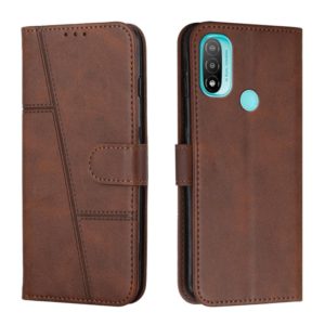 For Motorola Moto E20 / E30 / E40 Stitching Calf Texture Buckle Leather Phone Case(Brown) (OEM)