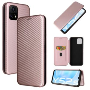 For vivo Y52s 5G / iQOO U3 Carbon Fiber Texture Horizontal Flip TPU + PC + PU Leather Case with Card Slot(Pink) (OEM)