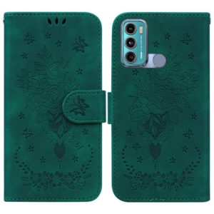For Motorola Moto G60 / G40 Fusion Butterfly Rose Embossed Leather Phone Case(Green) (OEM)