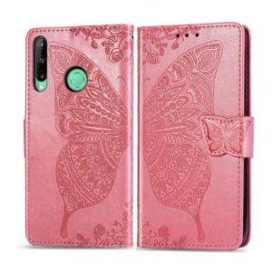 For Huawei Y7P Butterfly Love Flower Embossed Horizontal Flip Leather Case with Bracket / Card Slot / Wallet / Lanyard(Pink) (OEM)