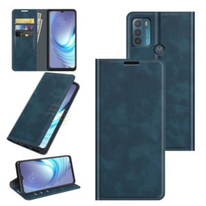 For Motorola Moto G50 Retro-skin Business Magnetic Suction Leather Case with Holder & Card Slots & Wallet(Dark Blue) (OEM)