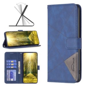 For Motorola Moto E32 4G Magnetic Buckle Rhombus Texture Leather Phone Case(Blue) (OEM)