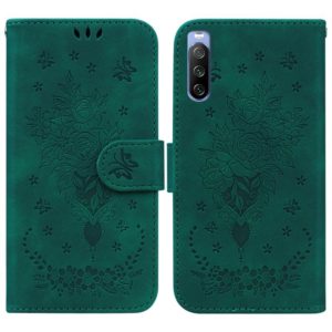For Sony Xperia 10 III Butterfly Rose Embossed Leather Phone Case(Green) (OEM)