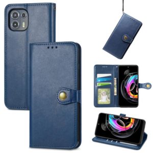 For Motorola Edge 20 Lite Solid Color Leather Buckle Phone Case with Lanyard & Photo Frame & Card Slot & Wallet & Stand Function(Blue) (OEM)