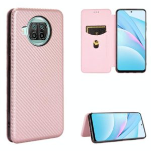 For Xiaomi Mi 10T Lite Carbon Fiber Texture Horizontal Flip TPU + PC + PU Leather Case with Card Slot(Pink) (OEM)