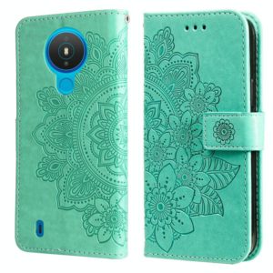 For Nokia 1.4 7-petal Flowers Embossing Pattern Horizontal Flip PU Leather Case with Holder & Card Slots & Wallet & Photo Frame(Green) (OEM)