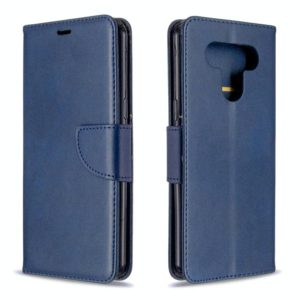 For LG K51 Retro Lambskin Texture Pure Color Horizontal Flip PU Leather Case with Holder & Card Slots & Wallet & Lanyard(Blue) (OEM)