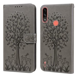 For Motorola Moto E7i Power / E7 Power Tree & Deer Pattern Pressed Printing Horizontal Flip Leather Phone Case(Grey) (OEM)