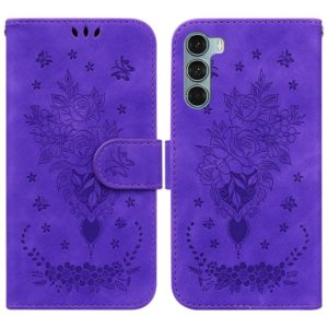 For Motorola Moto G200 5G / Edge S30 Butterfly Rose Embossed Leather Phone Case(Purple) (OEM)