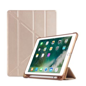 Multi-folding Shockproof TPU Protective Case for iPad 9.7 (2018) / 9.7 (2017) / air / air2, with Holder & Pen Slot(Gold) (OEM)