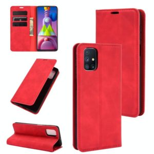 For Samsung Galaxy M51 (Side Fingerprint) Retro-skin Business Magnetic Suction Leather Case with Holder & Card Slots & Wallet(Red) (OEM)