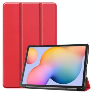 For Galaxy Tab S6 Lite 10.4 inch Custer Pattern Pure Color Horizontal Flip Leather Case with Three-folding Holder & Sleep / Wake-up Function(Red) (OEM)