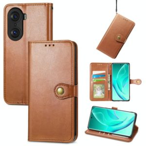 For Honor 60 Pro Solid Color Leather Buckle Phone Case(Brown) (OEM)