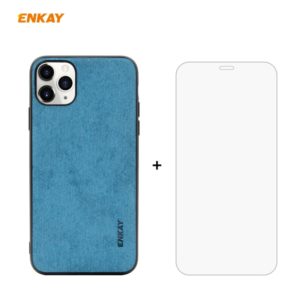 For iPhone 11 Pro ENKAY ENK-PC0292 2 in 1 Business Series Fabric Texture PU Leather + TPU Soft Slim CaseCover ＆ 0.26mm 9H 2.5D Tempered Glass Film(Blue) (ENKAY) (OEM)