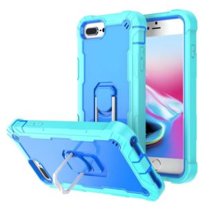 PC + Rubber 3-layers Shockproof Protective Case with Rotating Holder For iPhone 8 Plus / 7 Plus(Mint Green + Blue) (OEM)