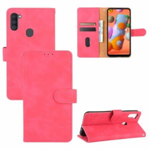 For Samsung Galaxy A11 (Eurasian Version) Solid Color Skin Feel Magnetic Buckle Horizontal Flip Calf Texture PU Leather Case with Holder & Card Slots & Wallet(Rose Red) (OEM)