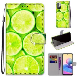 For Xiaomi Redmi Note 10 5G Coloured Drawing Cross Texture Horizontal Flip PU Leather Case with Holder & Card Slots & Wallet & Lanyard(Green Lemon) (OEM)