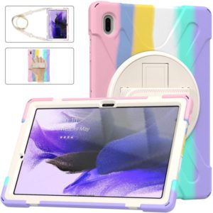 For Samsung Galaxy Tab S7 FE T730 / S7+ / S9+ /S8+ Silicone + PC Protective Case with Holder & Shoulder Strap(Colorful Pink) (OEM)