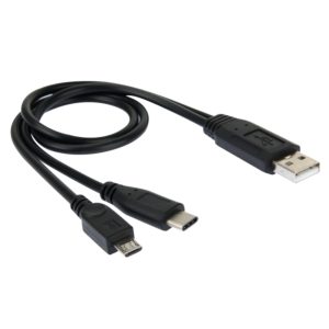 High Speed USB 2.0 Male to Micro USB Male + USB-C / Type-C 3.0 Male Data Sync Cable Adapter, For Samsung, HTC, Sony, LG, Huawei, Xiaomi, Lenovo ZUK Z1, Length: 38 cm (OEM)