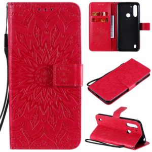 For Motorola Moto G8 Power Lite Embossed Sunflower Pattern Horizontal Flip PU Leather Case with Holder & Card Slots & Wallet & Lanyard(Red) (OEM)