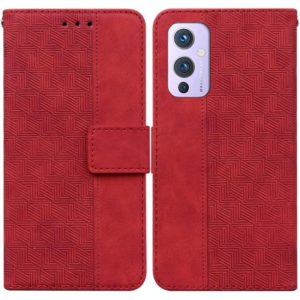 For OnePlus 9 Geometric Embossed Leather Phone Case(Red) (OEM)
