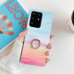 For Galaxy A51 High Quality TPU Smooth Marble with Ring Metal Rhinestone Bracket Mobile Phone Protective Case(Rainbow Q16) (OEM)