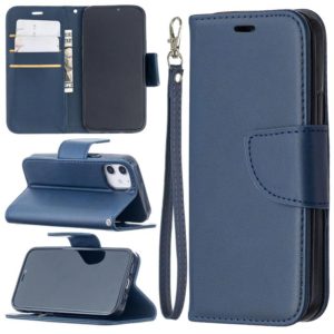 For iPhone 12 mini Retro Lambskin Texture Pure Color Horizontal Flip PU Leather Case, with Holder & Card Slots & Wallet & Lanyard(Blue) (OEM)