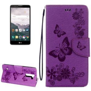 For LG Stylo 2 / LS775 Butterflies Embossing Horizontal Flip Leather Case with Holder & Card Slots & Wallet & Lanyard(Purple) (OEM)