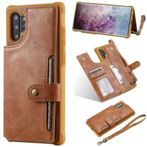 For Galaxy Note 10 Plus Buckle Zipper Shockproof Protective Case with Holder & Card Slots & Wallet & Lanyard & Photos Frame(Brown) (OEM)